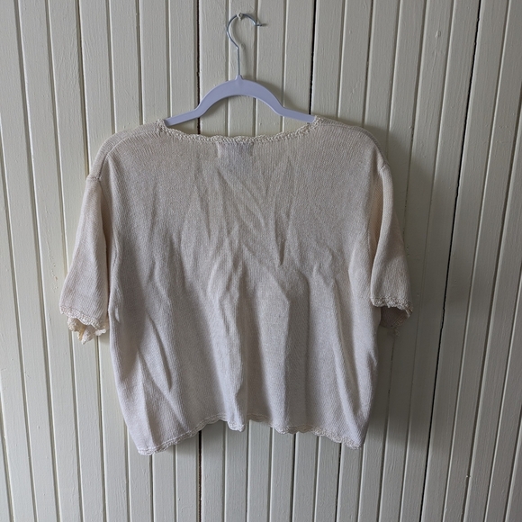 Vintage Embroidered Cardigan Sweater Top Ivory Color Size 16 - Picture 5 of 7